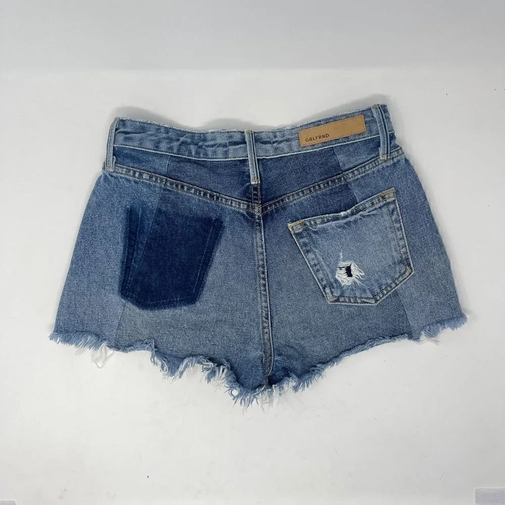 GRLFRND Women's High Rise Blue Denim Cut-Off Short Cotton Button Fly Size 24